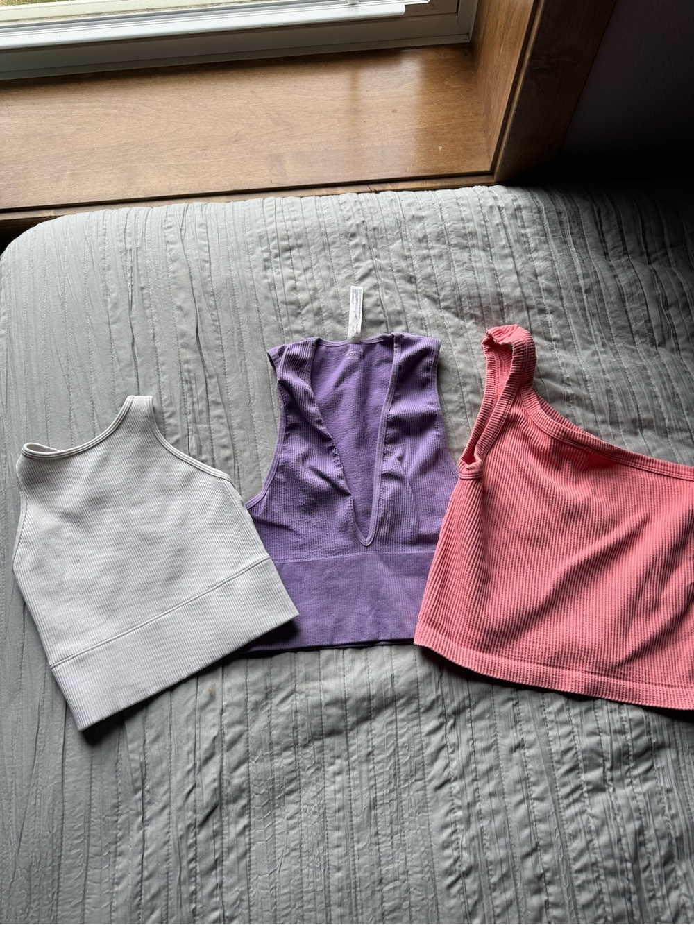 Ribbed Scoop & Halter Crop Tops - White, Purple, Pink